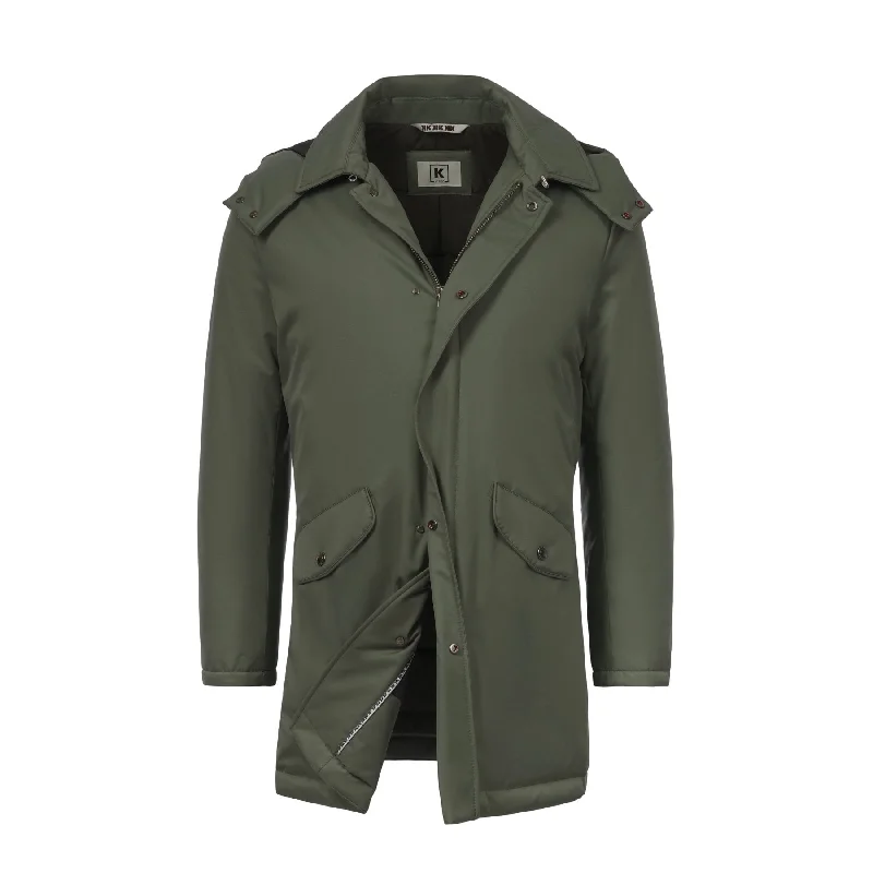 Hooded Mackintosh Jacket in Olive Green