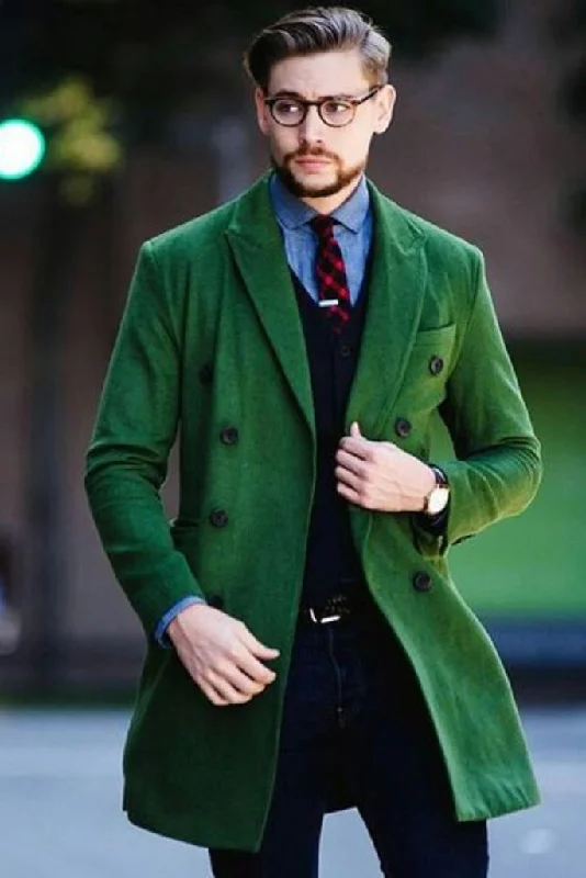 Men Tweed Trench Coat Winter long Coat Stylish Green Woolen Jacket Customized Casual Coat