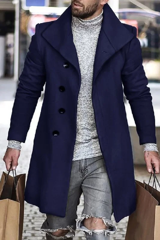 Royal blue tweed overcoat for men