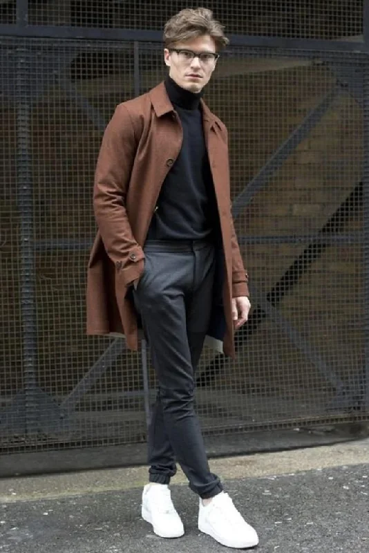 Men Trench Long Coat Men Brown Coat Winter Coat Woolen Winter Jacket long Overcoat