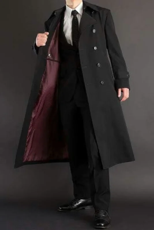 Mens Jacket Trench Long Coat Casual Fashion Double Breast Coat Luxury Black Tweed Long Overcoat Long Jackets