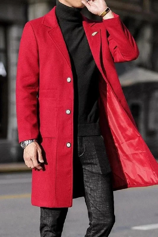 Men's Trench Elegance Long Coat Red Winter Classic Tailored Coat Red Jacket Men Winter Collection