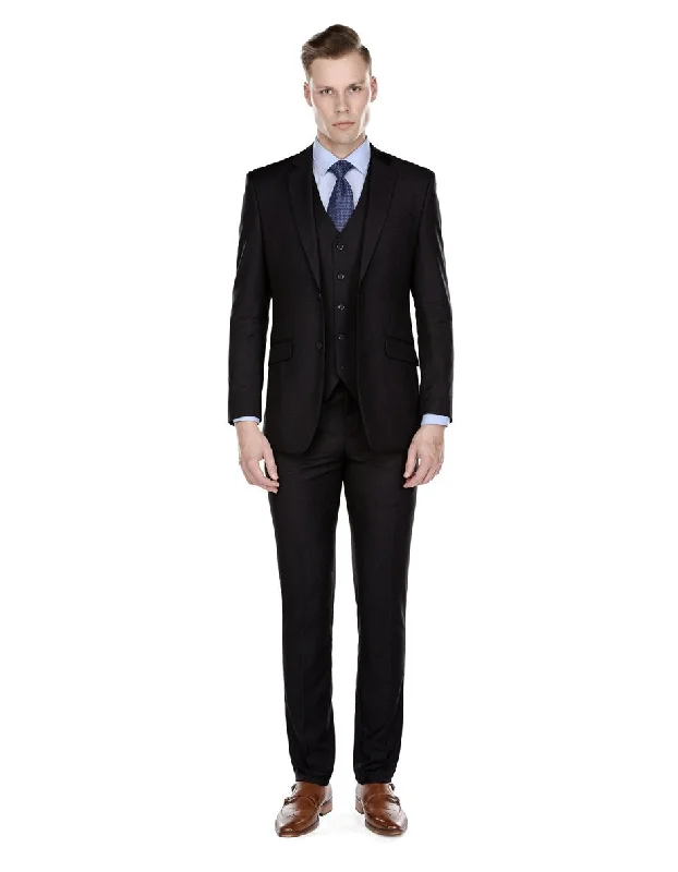 Mens Smart Slim Vested Funeral Suit Black