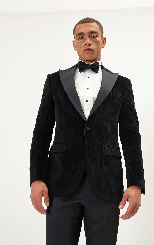 Textured Italian Velvet Textured Tuxedo Jacket- Jet Black