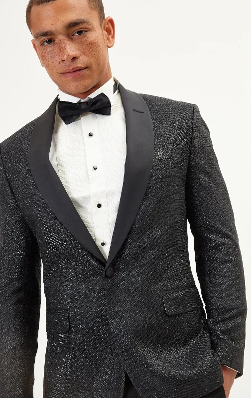 Dazzling Sparkle Shawl Lapel Tuxedo Jacket - Black