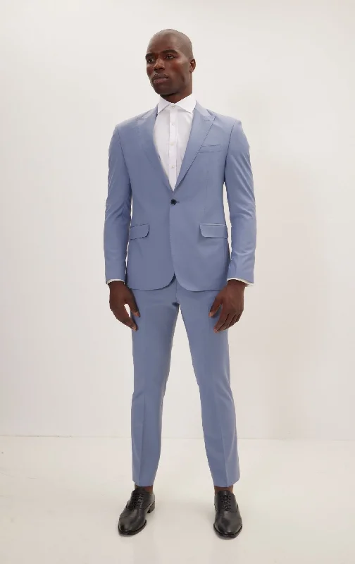 Super 120S Merino Wool Single Breasted Suit - Monument Grey Ish Blue