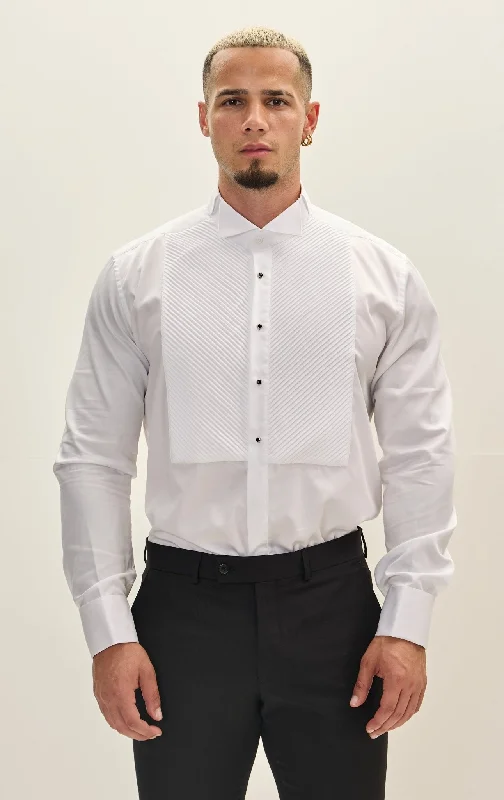 Diagonal Pleated Wing Tip Collar Shirt - White