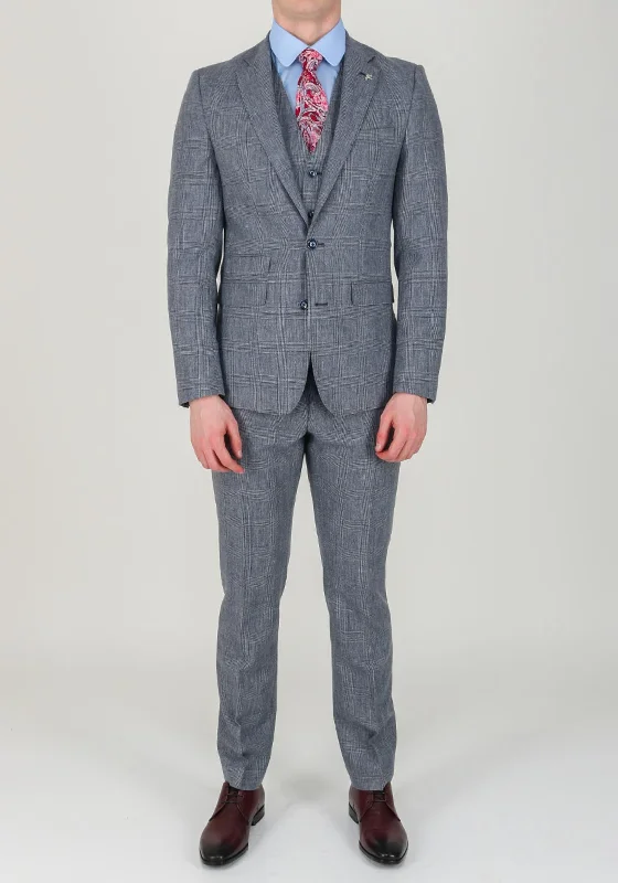 Herbie Frogg Blue Grey Check 3 Piece Suit