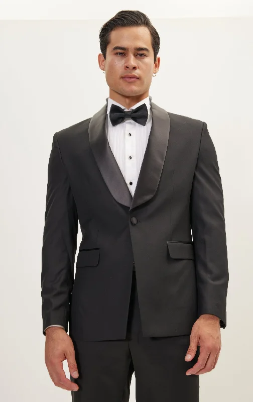 Ludlow Shawl Collar Tuxedo Jacket - Black Satin