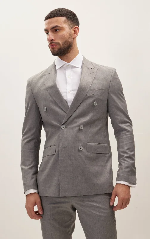 Super 180S Wool and Silk Double Breasted Suit - Grey