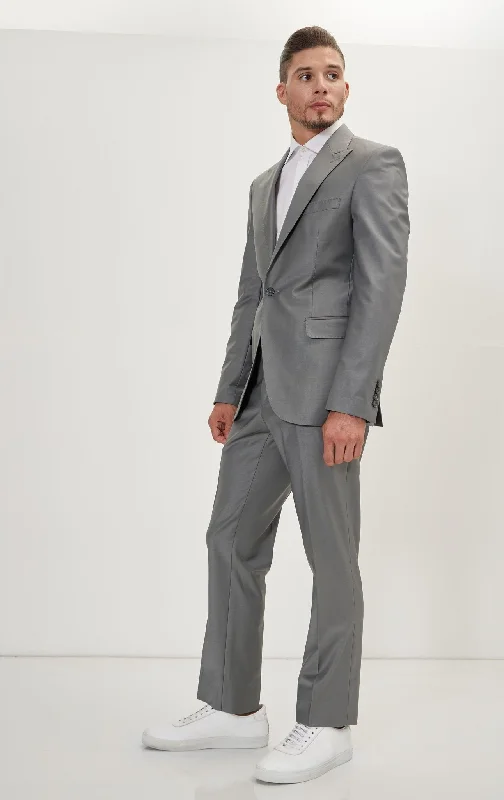 Super 120S Merino Wool Single Breasted Suit - Dark Grey