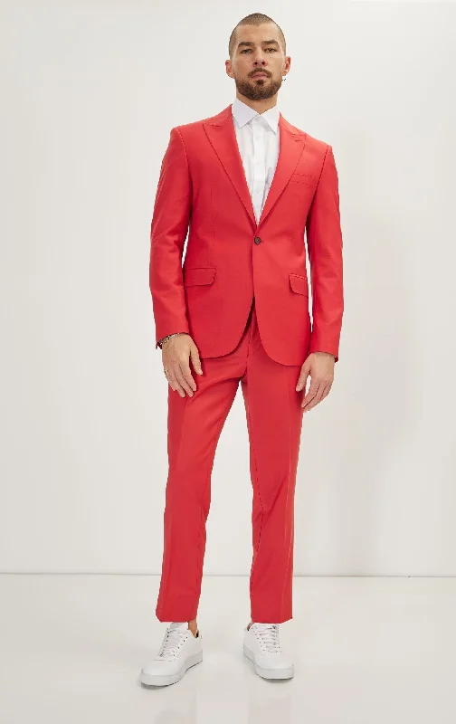 Super 120S Merino Wool Single Breasted Suit - Blood Orange