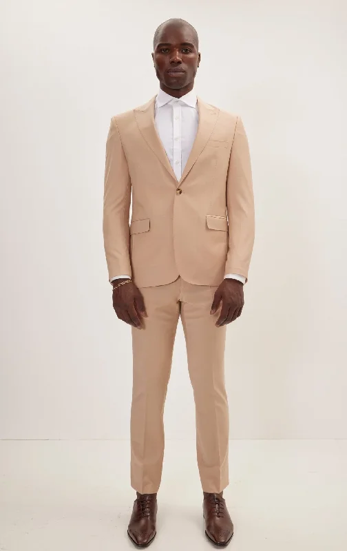 Super 120S Merino Wool Single Breasted Suit - Tan