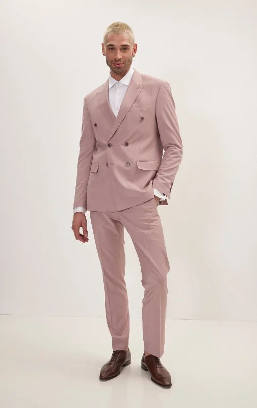 Super 120S Merino Wool Double Breasted Suit - Blush Pink