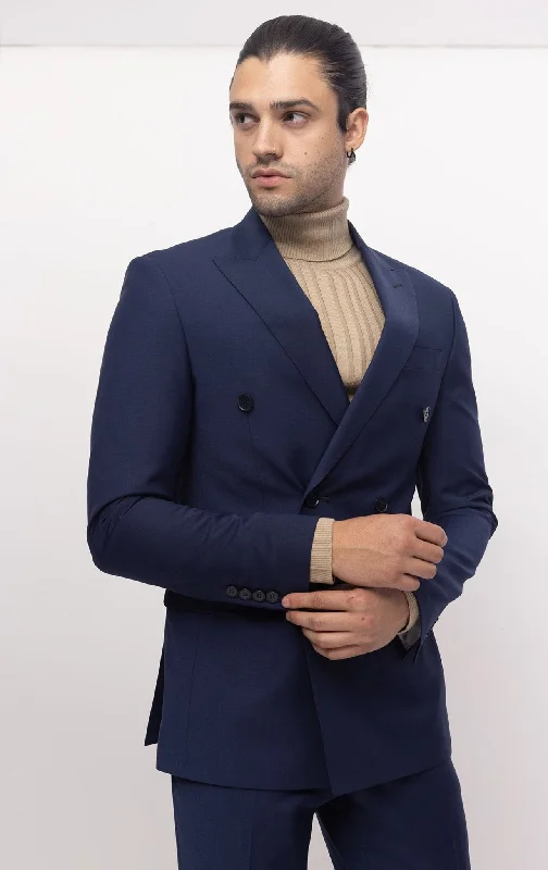 Super 120S Merino Wool Double Breasted Suit - Parliament Blue