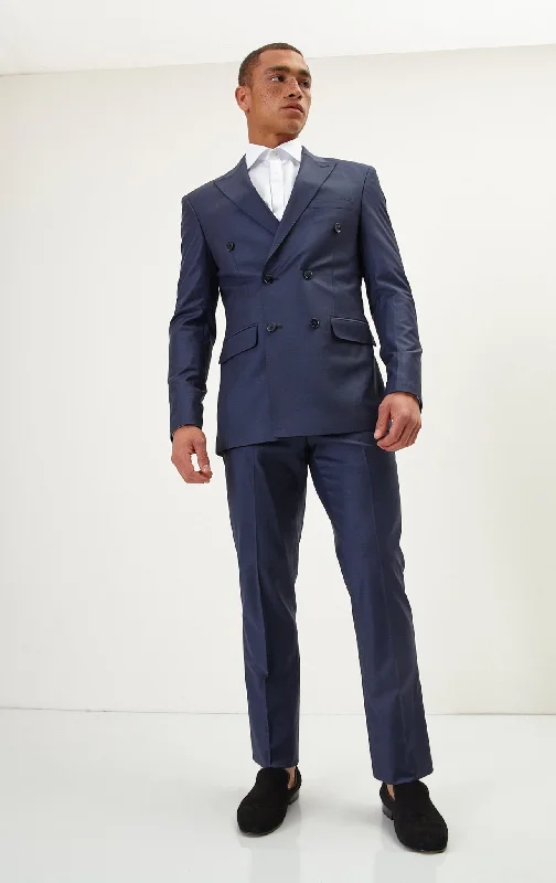 Super 120S Merino Wool Double Breasted Suit - Solid Navy