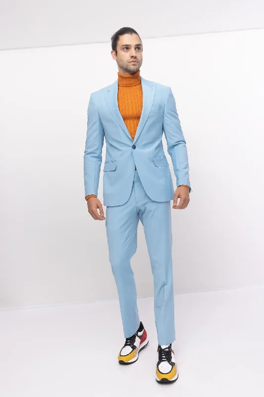 Super 120S Merino Wool Single Breasted Suit - Sky Blue