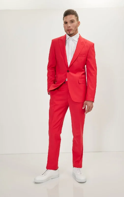 Super 120S Merino Wool Single Breasted Suit - Valentine Red