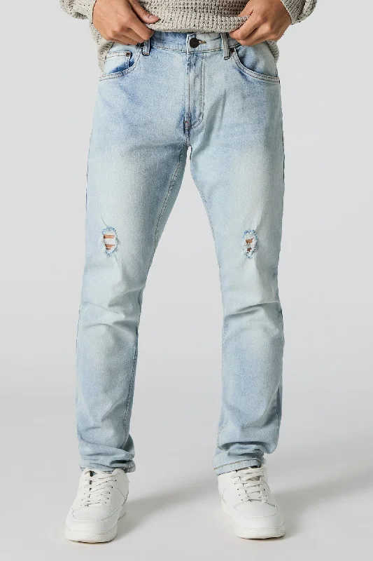 Light Wash Distressed Athletic Jean