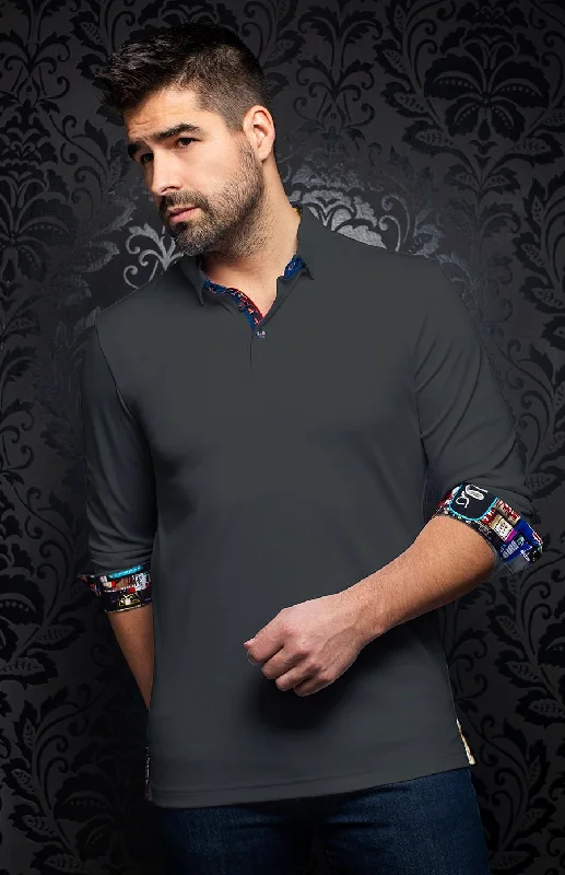 Au Noir Stretch Long-Sleeve Polo | Falcon Med Grey