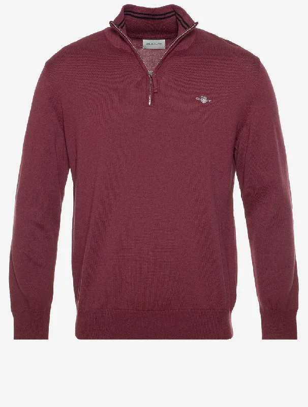 Classic Cotton Half Zip Wine Red