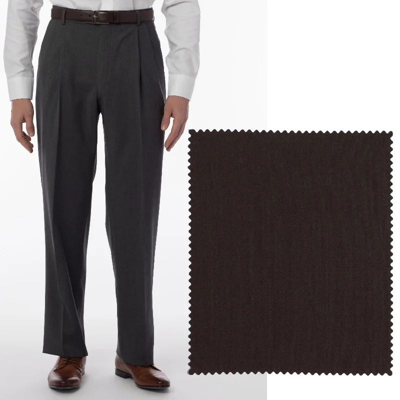 LONG FIT Super 120s Wool Gabardine Comfort-EZE Trouser in Brown (Manchester Pleated Model) by Ballin