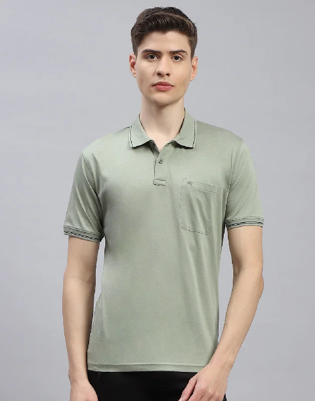 Men Green Solid Polo Collar Half Sleeve T-Shirt