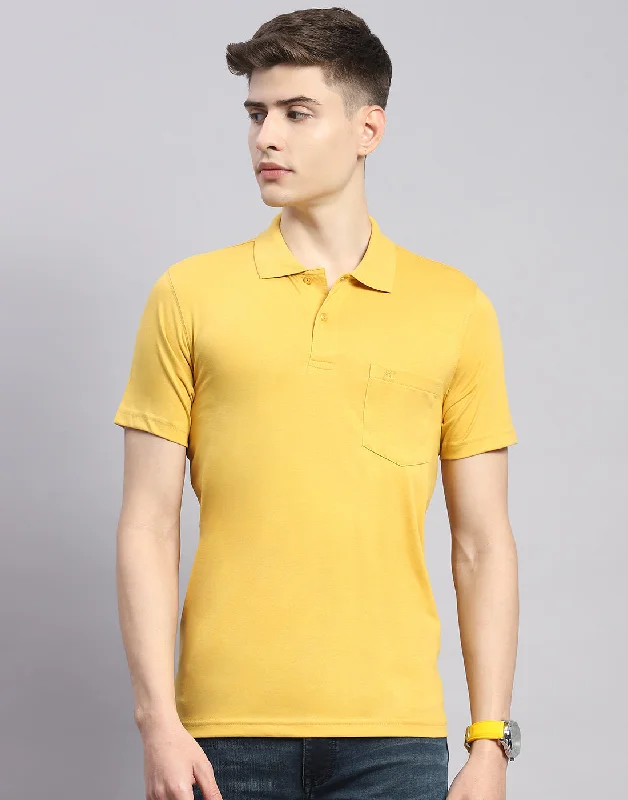 Men Yellow Solid Polo Collar Half Sleeve T-Shirt