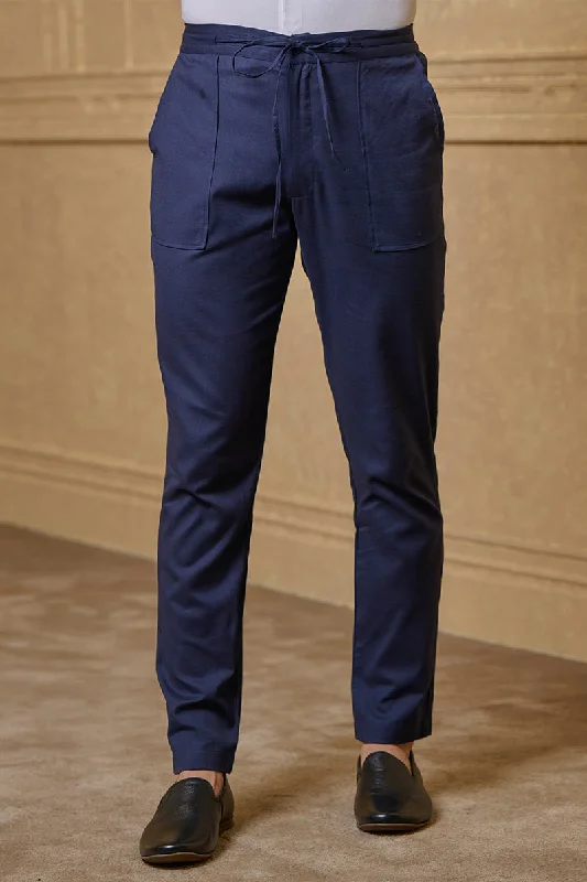 Navy Cotton Straight Pant