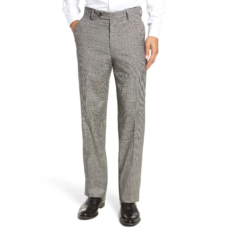 Stretch Wool Fancies Trouser in Black & White Houndstooth Check (Hampton Plain Front) by Berle