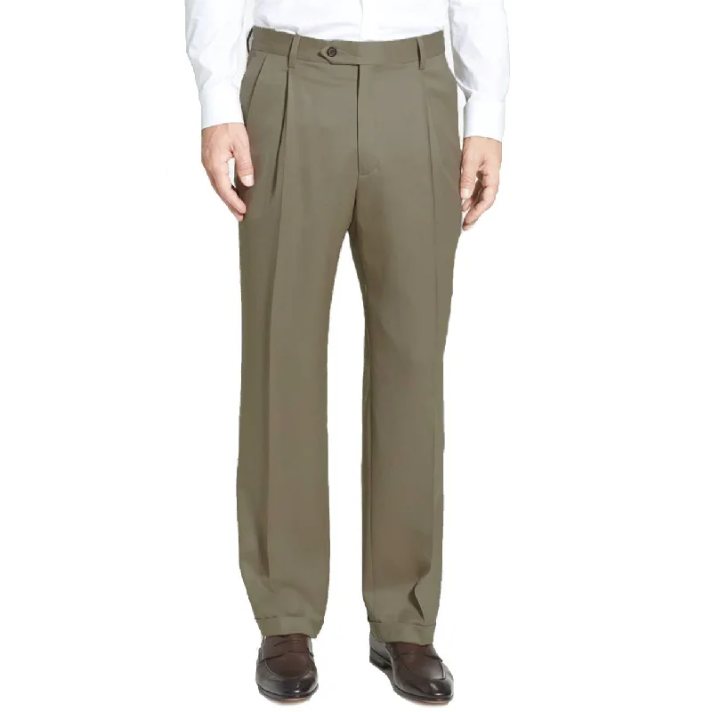 Super 100s Worsted Wool Gabardine Trouser in Tan (Milan Double Reverse Pleat - Regular & Long Rise) by Berle