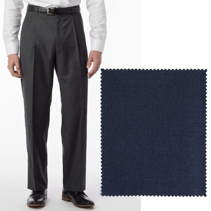 Super 120s Luxury Wool Serge Comfort-EZE Trouser in Blue Mix (Manchester Pleated Model) by Ballin