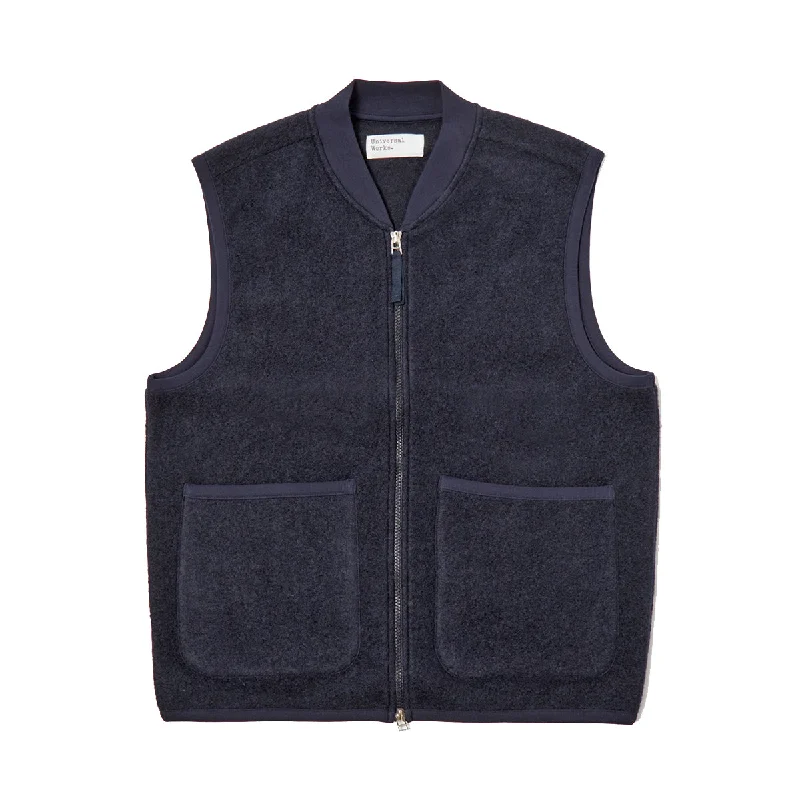 Zip Waistcoat - Navy Wool Fleece