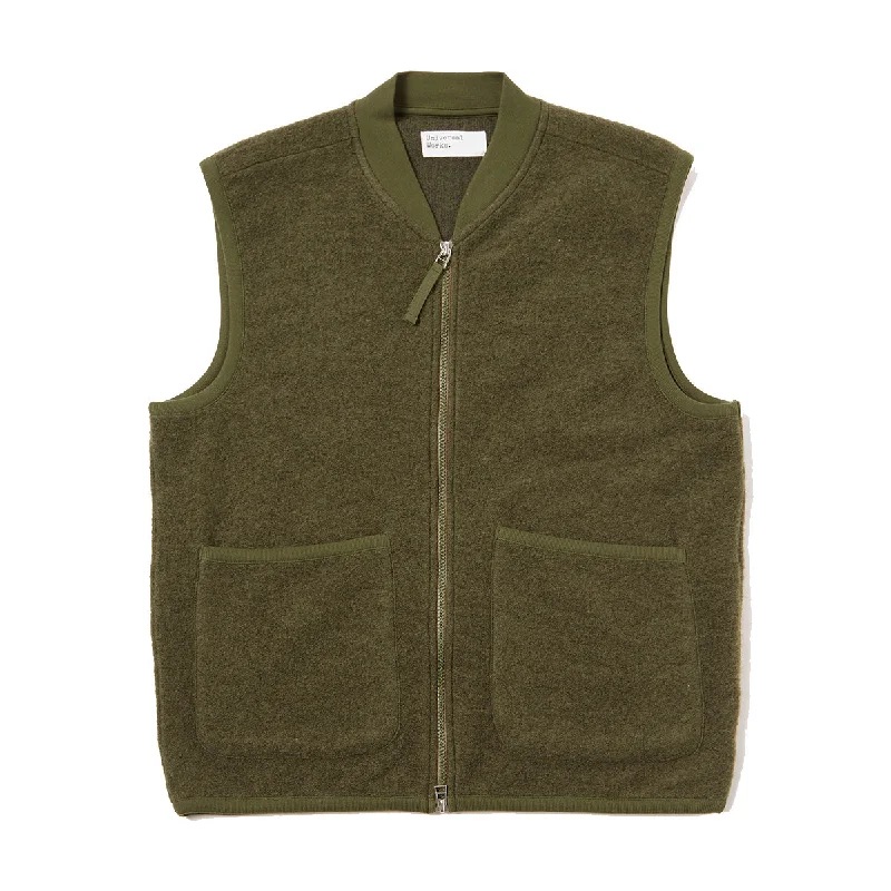 Zip Waistcoat - Olive Wool Fleece